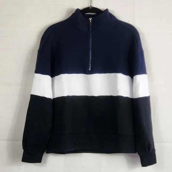 Addison Bay Preppy Athleisure Soft Luxe Varsity Quarter Zip Navy White Black XS - Picture 3 of 13